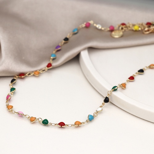 Golden & Multicolour Enamel Hearts Necklace by Peace of Mind